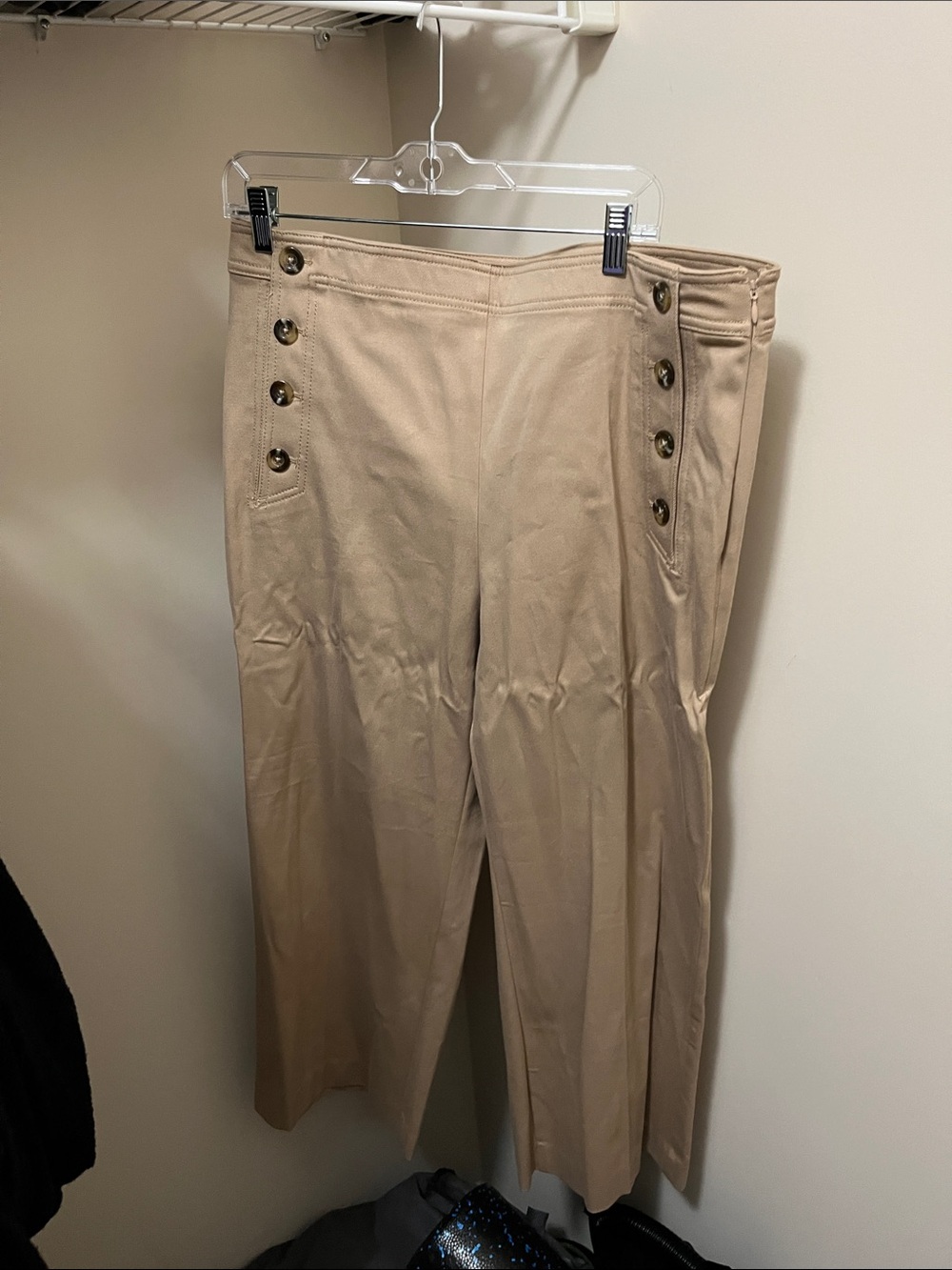 Ann Taylor Beige Cropped High-Waist Pants with Button Accent